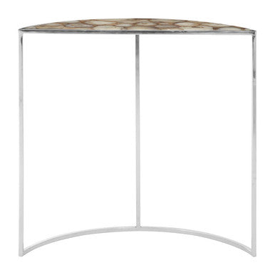 Vita White Agate Half Moon Console Table with Silver Finish Frame