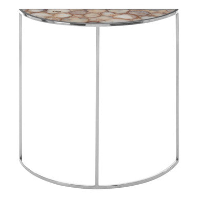 Vita White Agate Half Moon Console Table with Silver Finish Frame