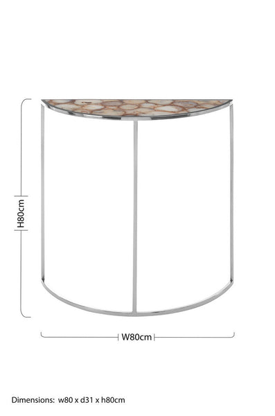 Vita White Agate Half Moon Console Table with Silver Finish Frame