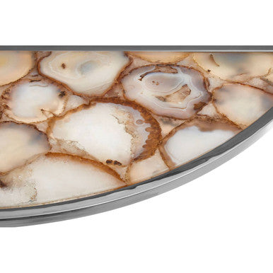 Vita White Agate Half Moon Console Table with Silver Finish Frame