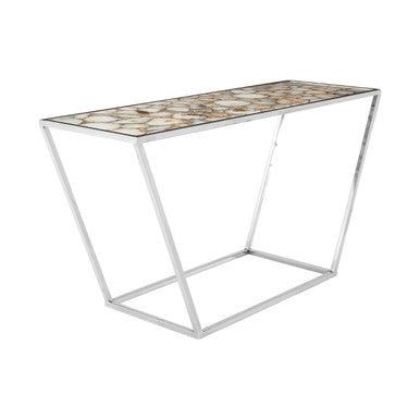 Vita White Agate Console Table with Silver Finish Frame