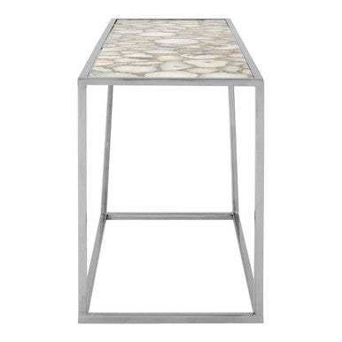 Vita White Agate Console Table with Silver Finish Frame