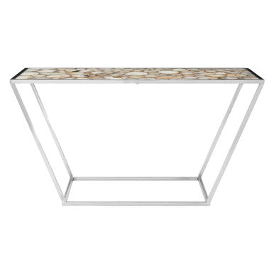 Vita White Agate Console Table with Silver Finish Frame