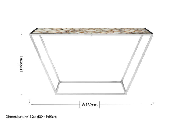 Vita White Agate Console Table with Silver Finish Frame