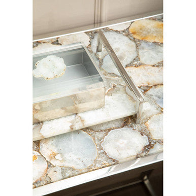 Vita White Agate Console Table with Silver Finish Frame