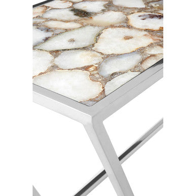 Vita White Agate Console Table with Silver Finish Frame
