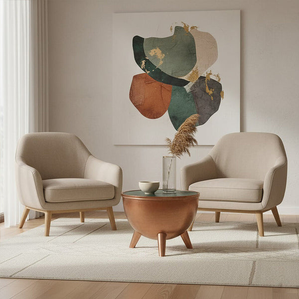 Crest Green Marble and Copper Finish Coffee Table