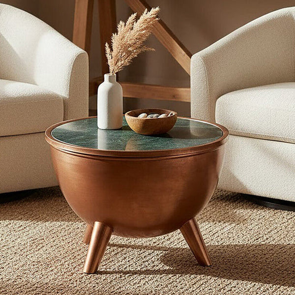 Crest Green Marble and Copper Finish Coffee Table
