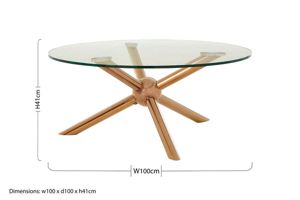 Clear Tempered Glass Top Dining Table with Rose Gold Angled Stainless Steel Legs | Novo