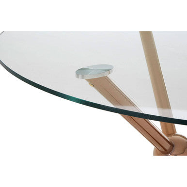 Clear Tempered Glass Top Dining Table with Rose Gold Angled Stainless Steel Legs | Novo