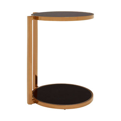 Gold 2 Tier Side Table with Black Tempered Glass | Novo
