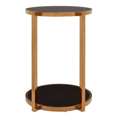 Gold 2 Tier Side Table with Black Tempered Glass | Novo