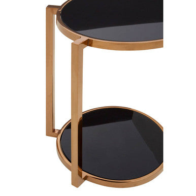 Gold 2 Tier Side Table with Black Tempered Glass | Novo