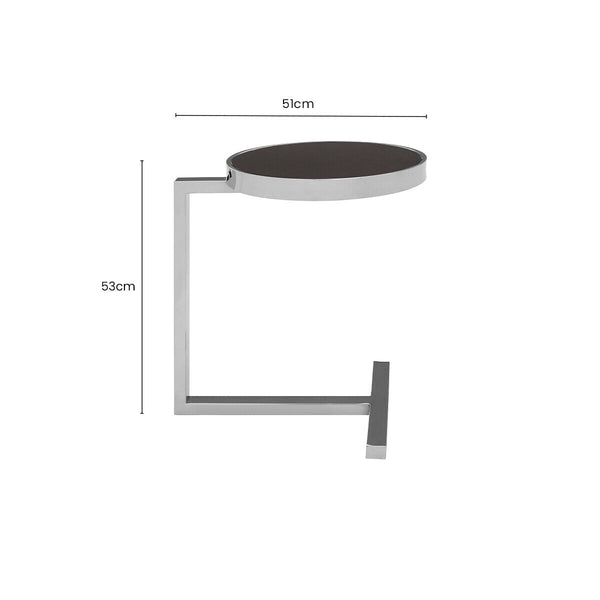 Silver Metal T Base Side Table with Black Tempered Glass Top | Novo
