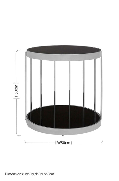 Silver Steel Cage Design Frame Side Table with Tempered Black Glass | Novo