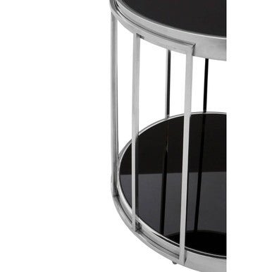 Silver Steel Cage Design Frame Side Table with Tempered Black Glass | Novo