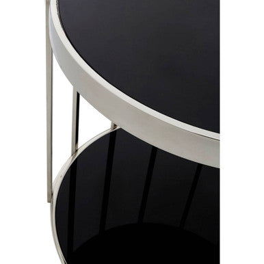 Silver Steel Cage Design Frame Side Table with Tempered Black Glass | Novo