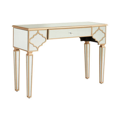 Mirrored Panel 1 Drawer Console Table with Gold Finish Frame and Crystal Knob, Grazia