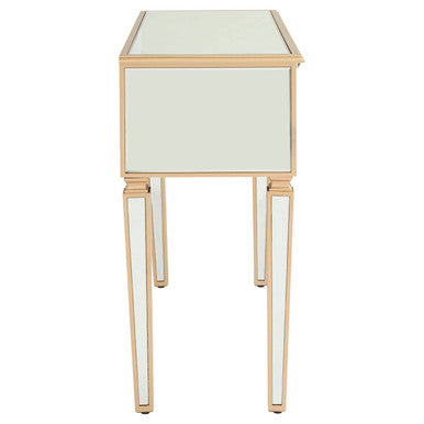 Mirrored Panel 1 Drawer Console Table with Gold Finish Frame and Crystal Knob, Grazia