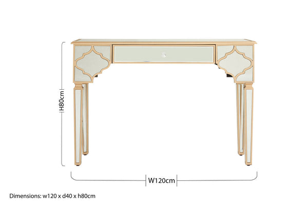 Mirrored Panel 1 Drawer Console Table with Gold Finish Frame and Crystal Knob, Grazia