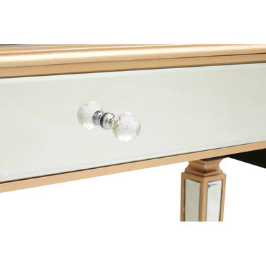 Mirrored Panel 1 Drawer Console Table with Gold Finish Frame and Crystal Knob, Grazia