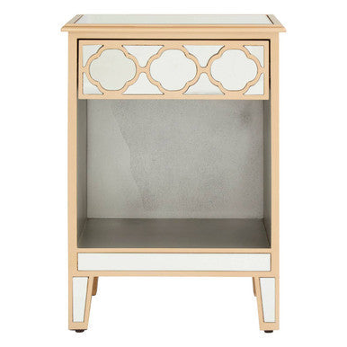 Mirrored Glass Side Table with Arabesque Detail in Gold Finish | Grazia