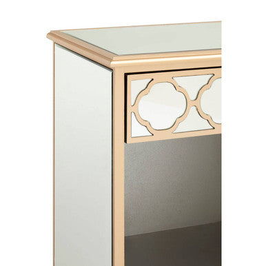 Mirrored Glass Side Table with Arabesque Detail in Gold Finish | Grazia