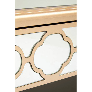 Mirrored Glass Side Table with Arabesque Detail in Gold Finish | Grazia