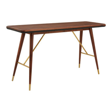 Walnut Wood Console Table with Leather Trim | Kenso