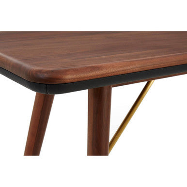 Walnut Wood Console Table with Leather Trim | Kenso