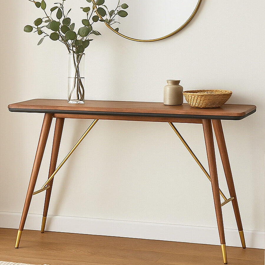 Walnut Wood Console Table with Leather Trim | Kenso