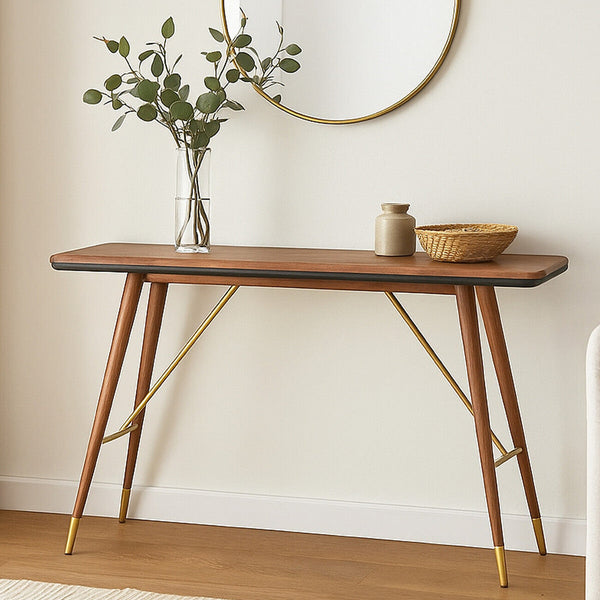 Walnut Wood Console Table with Leather Trim | Kenso