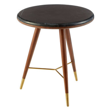 Kenso Dark Grey Marble and Walnut Wood Side Table