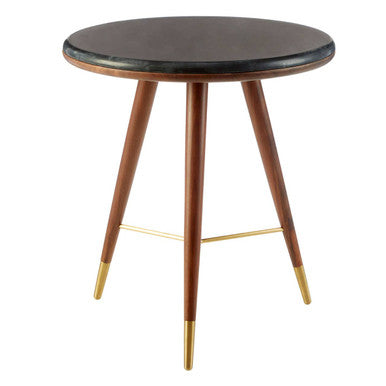 Kenso Dark Grey Marble and Walnut Wood Side Table