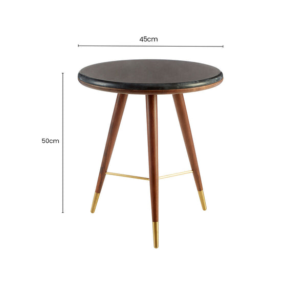 Kenso Dark Grey Marble and Walnut Wood Side Table