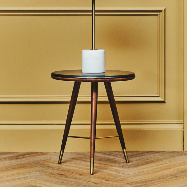 Kenso Dark Grey Marble and Walnut Wood Side Table