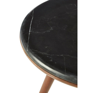 Kenso Dark Grey Marble and Walnut Wood Side Table