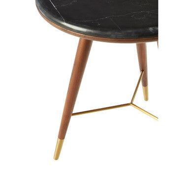 Kenso Dark Grey Marble and Walnut Wood Side Table