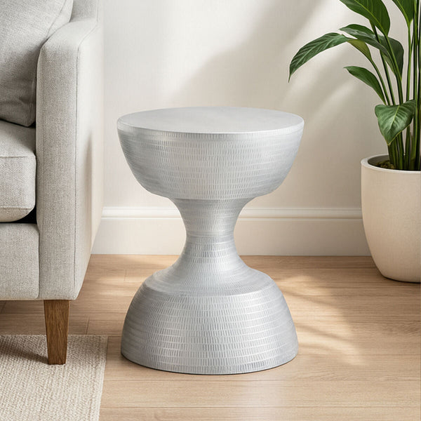Matin Silver Finish Textured Metal Small Side Table