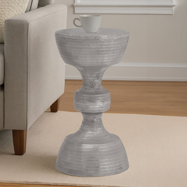 Matin Silver Finish Textured Metal Large Side Table