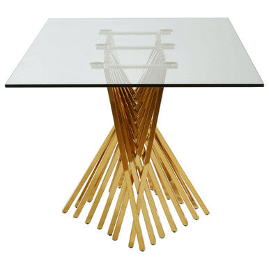 Arezzo Clear Glass Small Dining Table with Gold Finish Base