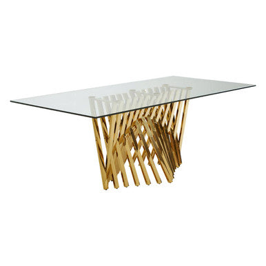 Arezzo Clear Glass Large Dining Table with Gold Finish Base