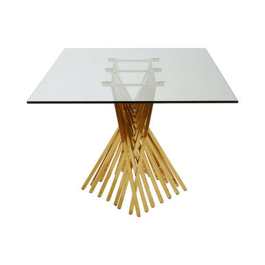 Arezzo Clear Glass Large Dining Table with Gold Finish Base