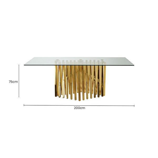 Arezzo Clear Glass Large Dining Table with Gold Finish Base