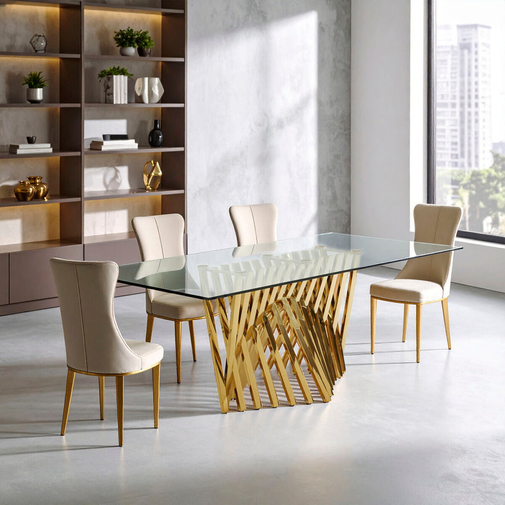 Arezzo Clear Glass Large Dining Table with Gold Finish Base