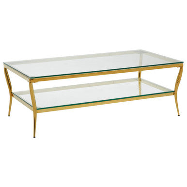 Arezzo Clear Glass 2 Tier Coffee Table with Gold Finish Frame