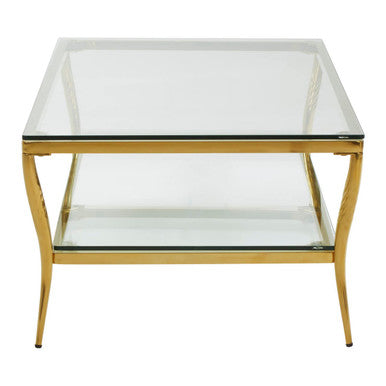 Arezzo Clear Glass 2 Tier Coffee Table with Gold Finish Frame