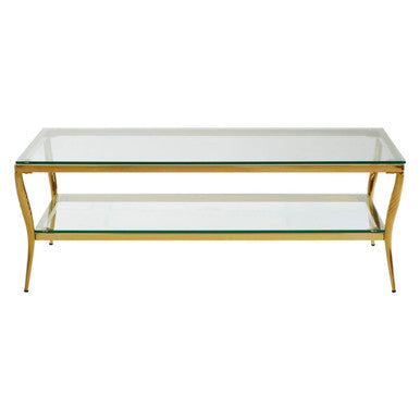 Arezzo Clear Glass 2 Tier Coffee Table with Gold Finish Frame