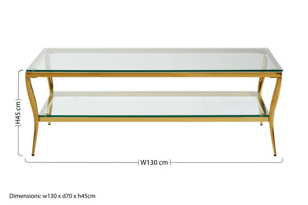 Arezzo Clear Glass 2 Tier Coffee Table with Gold Finish Frame