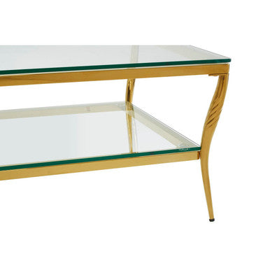 Arezzo Clear Glass 2 Tier Coffee Table with Gold Finish Frame
